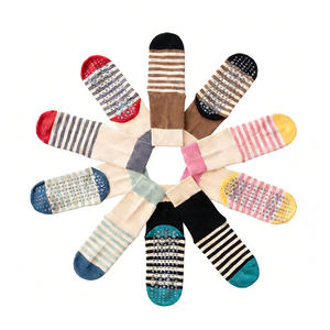 Colorful Striped Grip Sports Crew Sock Custom Cotton Pilates Yoga Socks For Women