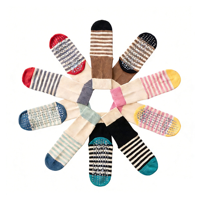 Colorful Striped Grip Sports Crew Sock Custom Cotton Pilates Yoga Socks For Women