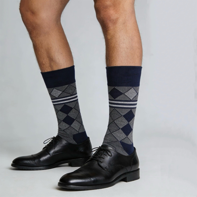 High Quality Custom Formal Sock Diamond Shaped Design Cotton Dress Socks For Men